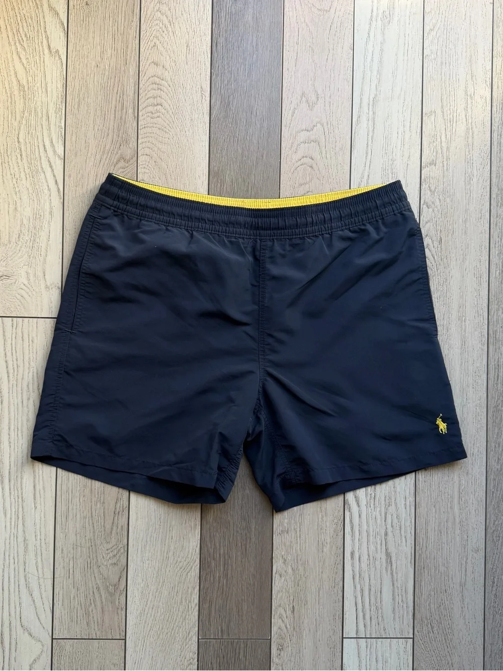 Ralph Lauren Navy Swim Trunks with Yellow Trim Medium